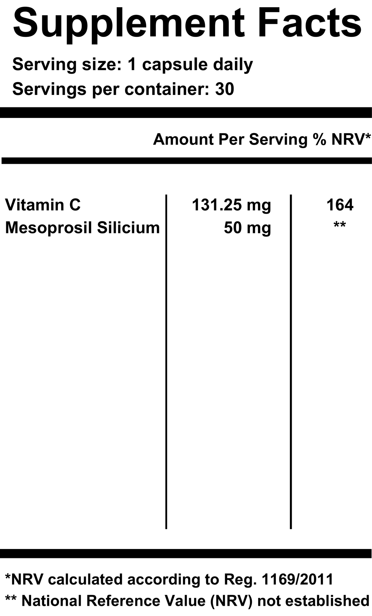 Liposomal Organic Silica – Kerasiline HSN — Supplement Facts label