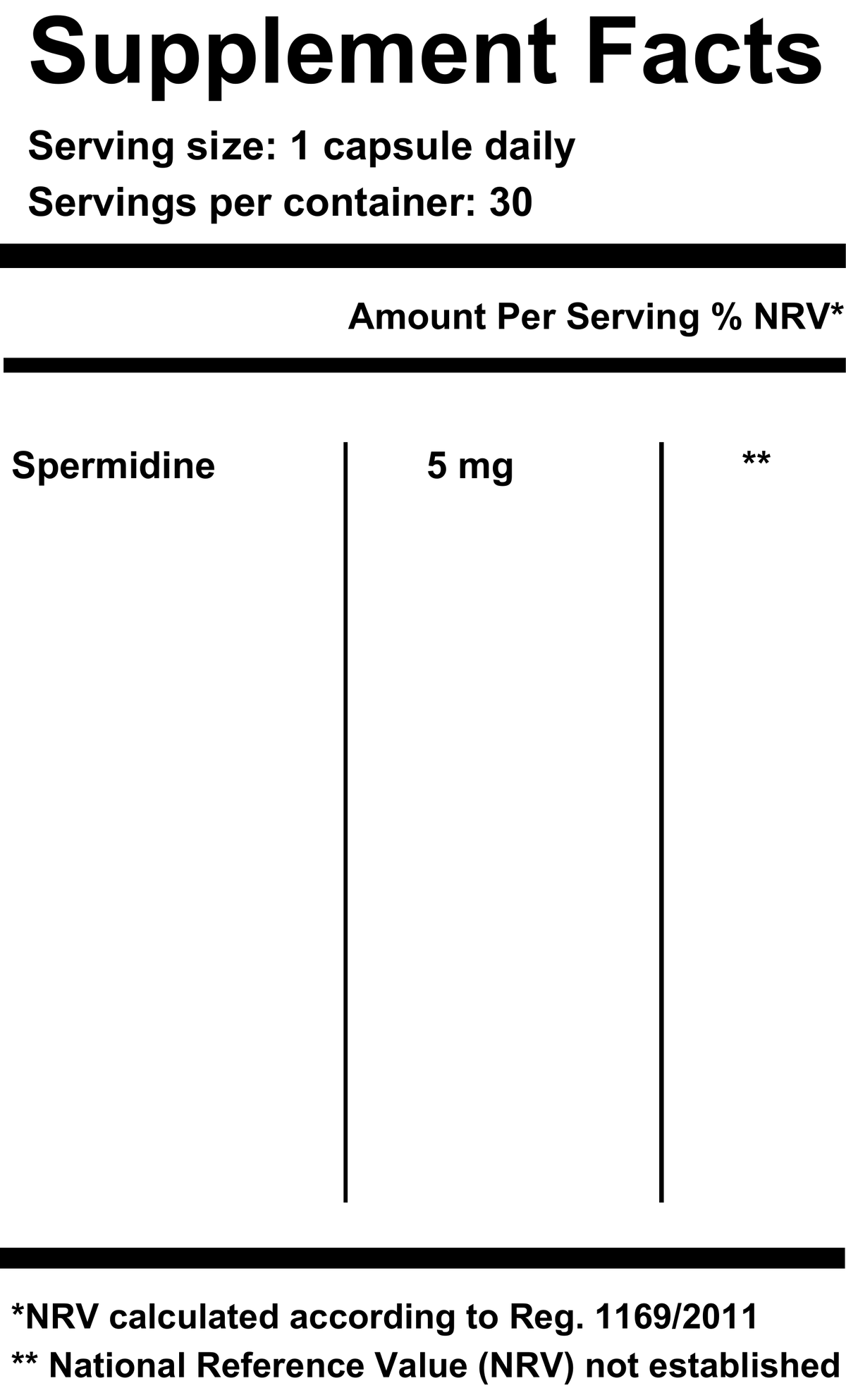Liposomal Spermidine 5 mg — Supplement Facts label